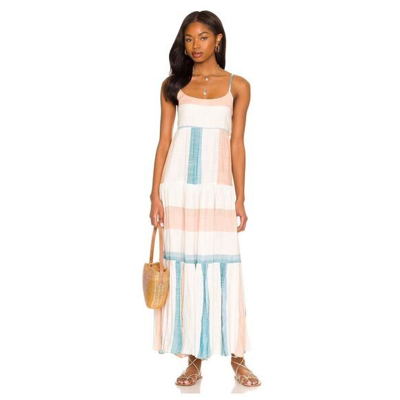 L*Space Santorini Striped Tiered Cover-Up Dress in Paraiso Stripe Size XS - Picture 1 of 12